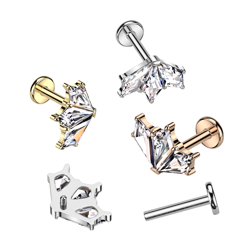 Labreta z titanu ve vintage stylu art deco s trojicí kamínků