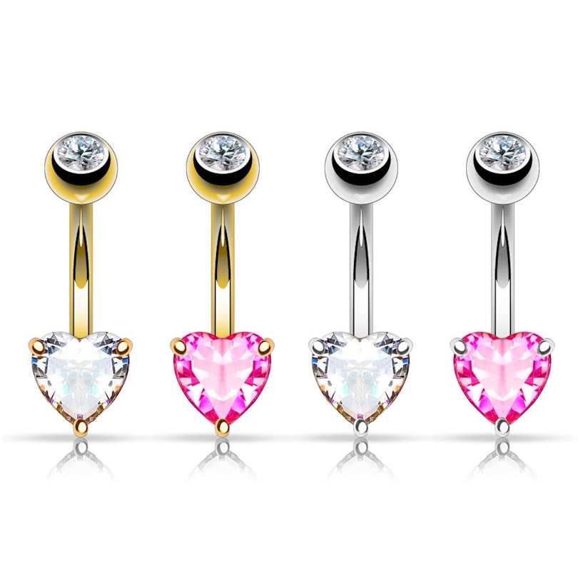 Zlatý 14kt piercing do pupíku ve tvaru srdce