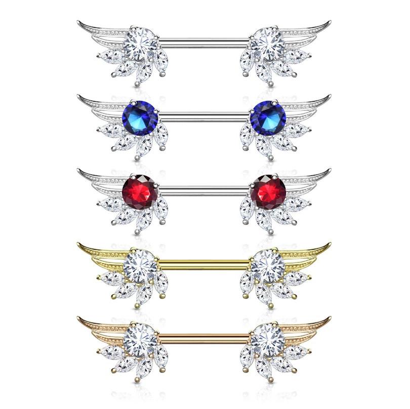 Šperk do bradavky s andělskými křídly a kamínky 