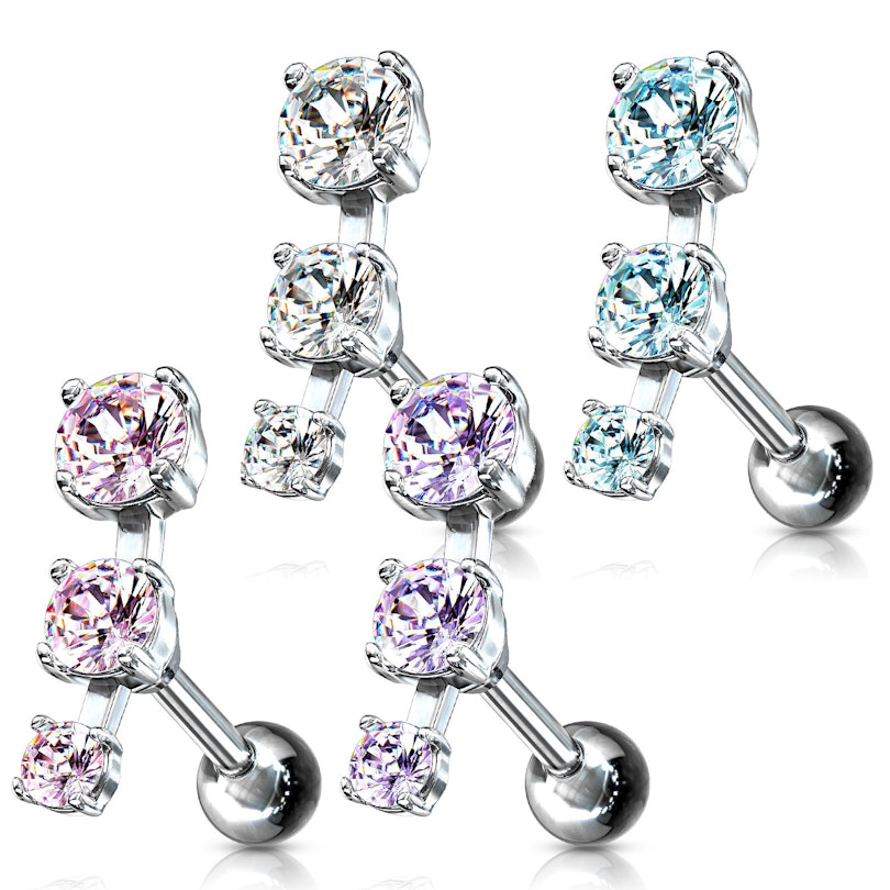 Piercing do ucha se třemi kamínky v řadě