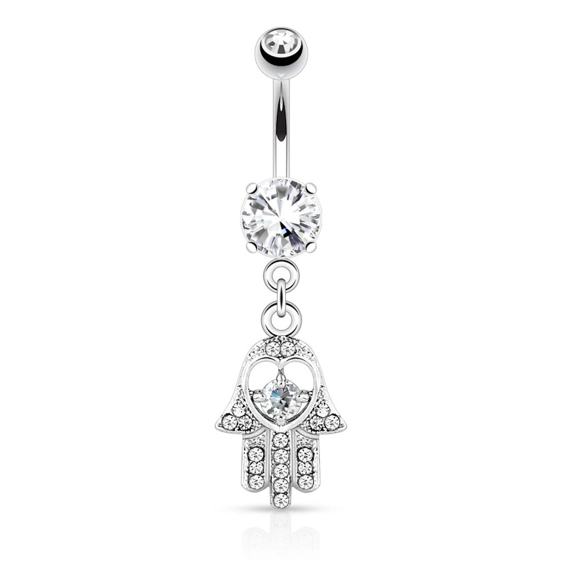 Piercing do pupíku s rukou fatimy a kamínky