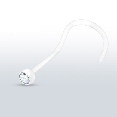 PTFE zahnutý piercing do nosu s kamínkem v různých barvách