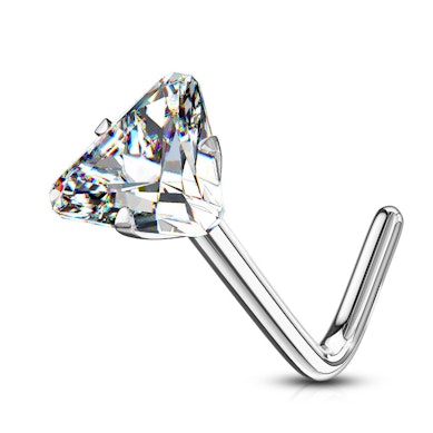 Zlatý 14kt piercing do nosu zahnutý do "L" s trojúhelníkovým kamínkem