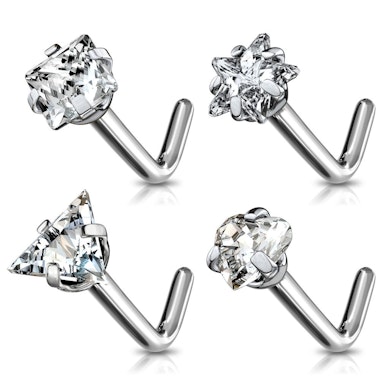 Titanový piercing do nosu zahnutý do "L" s různými motivy