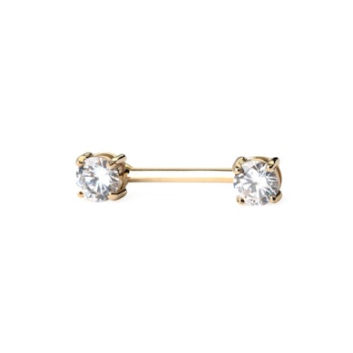 Zlatý 14kt piercing do bradavky s kamínkem