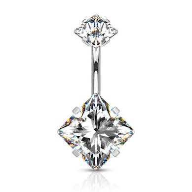 Piercing do pupíku se čtvercovými kamínky a vnitřním závitem