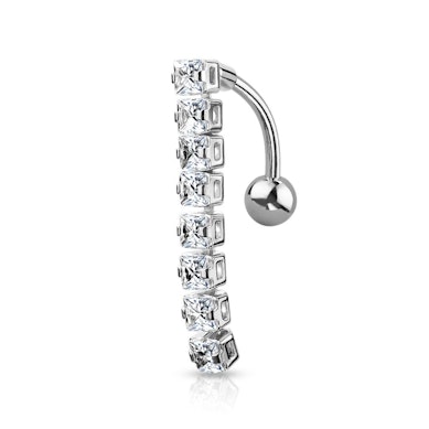 Obrácený piercing do pupíku s řadou čirých kamínků
