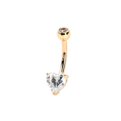 Zlatý 14kt piercing do pupíku ve tvaru srdce