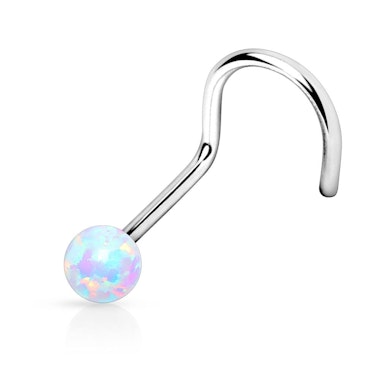 Zahnutý piercing do nosu s kuličkou z opálu