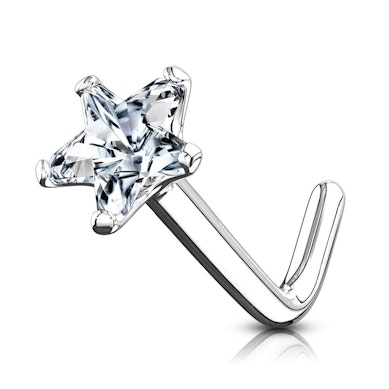Zlatý 14kt piercing do nosu zahnutý do "L" s kamínkem ve tvaru hvězdičky