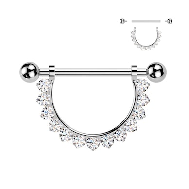 Titanový piercing do bradavky s půlkruhem s kamínky