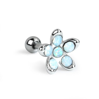 Piercing do ucha s květinou z opalitu a opálu