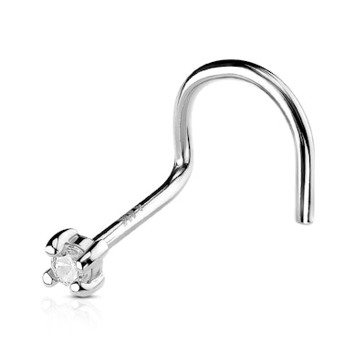 Zlatý 14kt zahnutý piercing do nosu s kamínkem