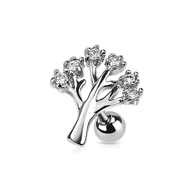 Tragus piercing se stromkem s krystaly