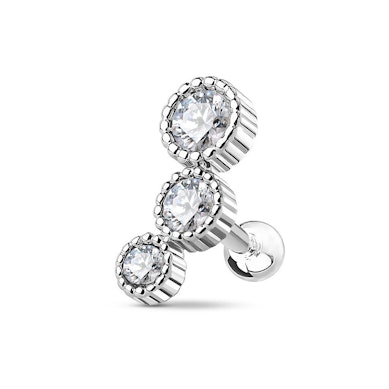Helix piercing se třemi kulatými kamínky různých velikostí