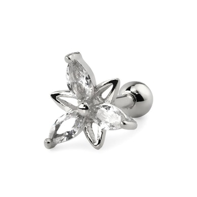 Piercing do ucha s květinou ze třech kamínků