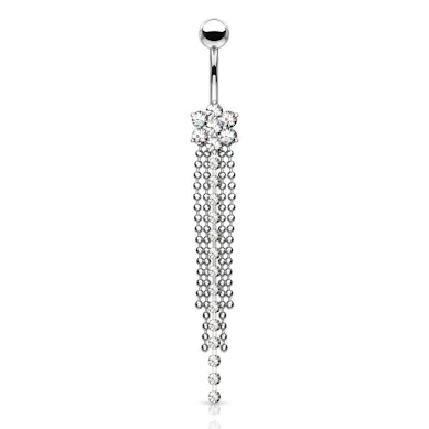 Piercing do pupíku s květinou a přívěskem s řetězy