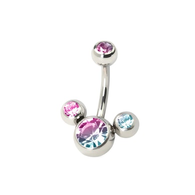 Piercing do pupíku se čtyřmi kamínky v různých barvách