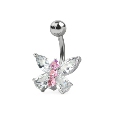 Piercing do pupíku s motýlem z krystalů
