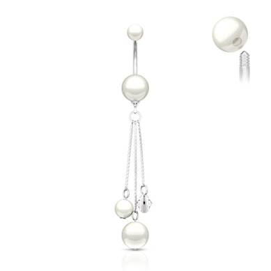 Piercing do pupíku s perlovými kuličkami z akrylátu