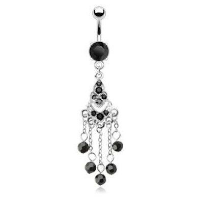 Piercing do pupíku s řetízky a černými kuličkami