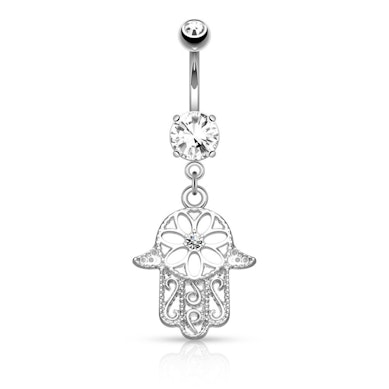 Piercing do pupíku s rukou fatimy a kamínkem