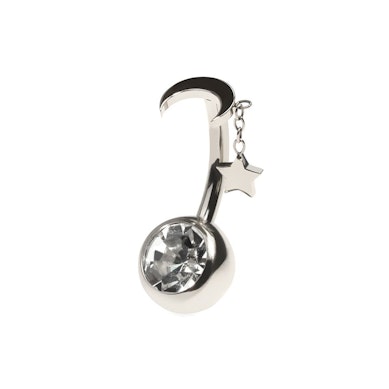 Titanový piercing do pupíku s pohyblivým měsícem a hvězdou