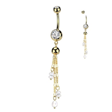 Piercing do pupíku s řetízky a perlami