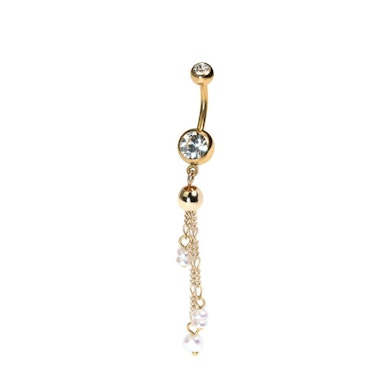Piercing do pupíku s řetízky a perlami