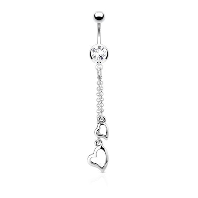 Piercing do pupíku s přívěskem se srdíčky