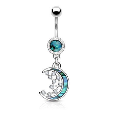 Piercing do pupíku s půlměsícem a hvězdičkou