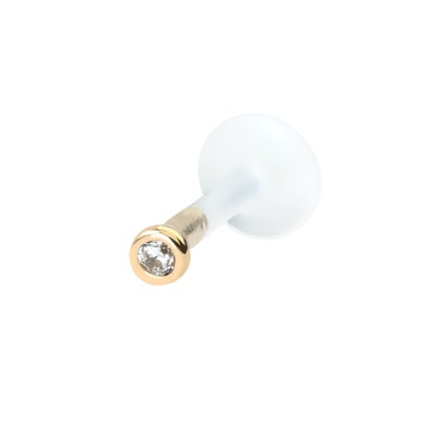 Zlatá 14kt labreta s kamínkem a PTFE tyčinkou