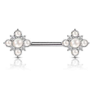 Piercing do bradavky s květinami z perliček