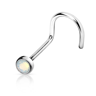 Zahnutý piercing do nosu v různých barvách s opalitem