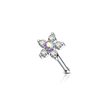 Piercing do nosu s květinou s pěti okvětními lístky z kamínků