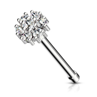 Piercing do nosu s kulatým topem a mnoha kamínky