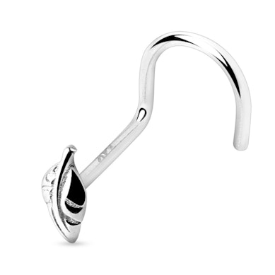 Zlatý 14kt zahnutý piercing do nosu s listem