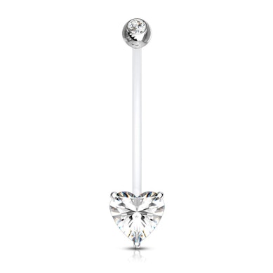 Těhotenský piercing do pupíku s kamínkem ve tvaru srdce