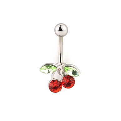 Piercing do pupíku s třešněmi s červenými kamínky