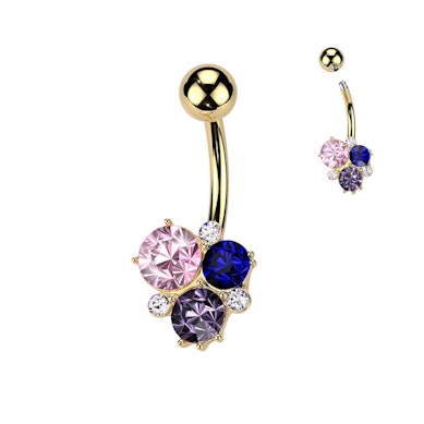 Piercing do pupíku se shlukem barevných kamínků