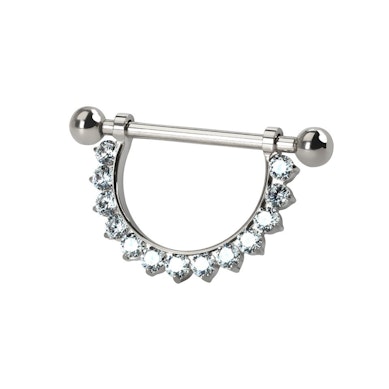 Titanový piercing do bradavky s půlkruhem s kamínky