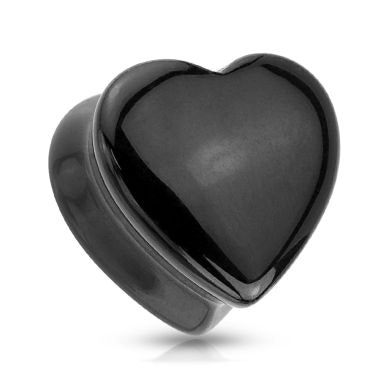Plug černý onyx ve tvaru srdce