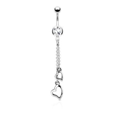Piercing do pupíku s přívěskem se srdíčky