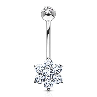 Zlatý 14kt piercing do pupíku s květinou