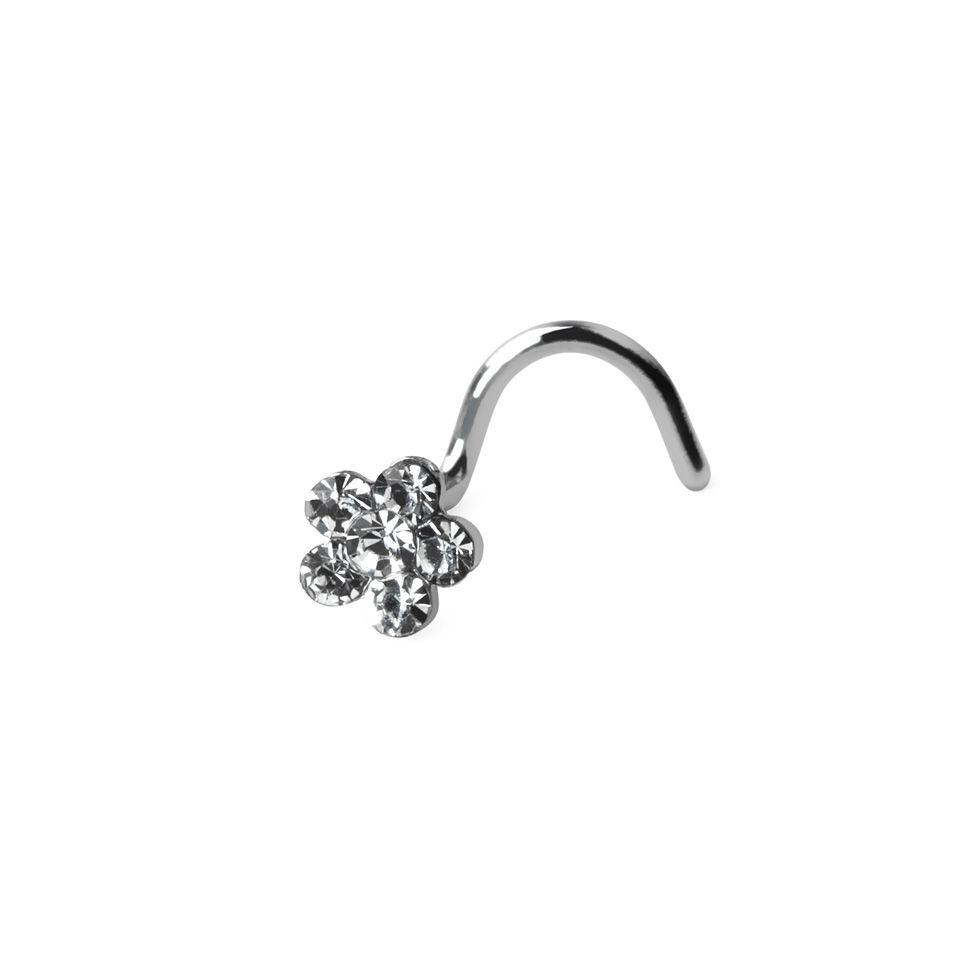 Zahnutý piercing do nosu s květinou