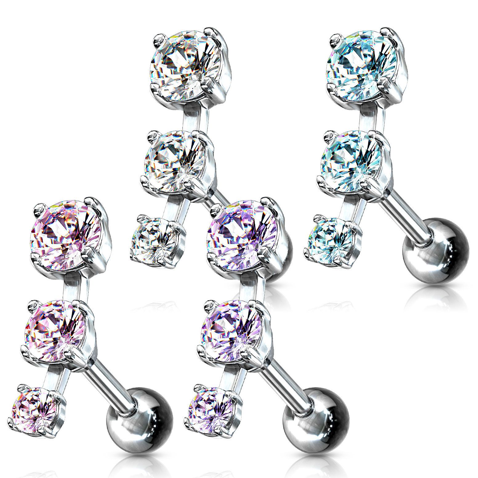 Piercing do ucha se třemi kamínky v řadě