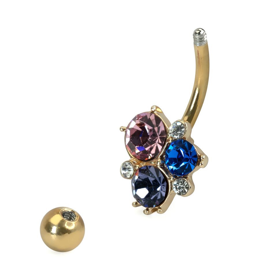Piercing do pupíku se shlukem barevných kamínků