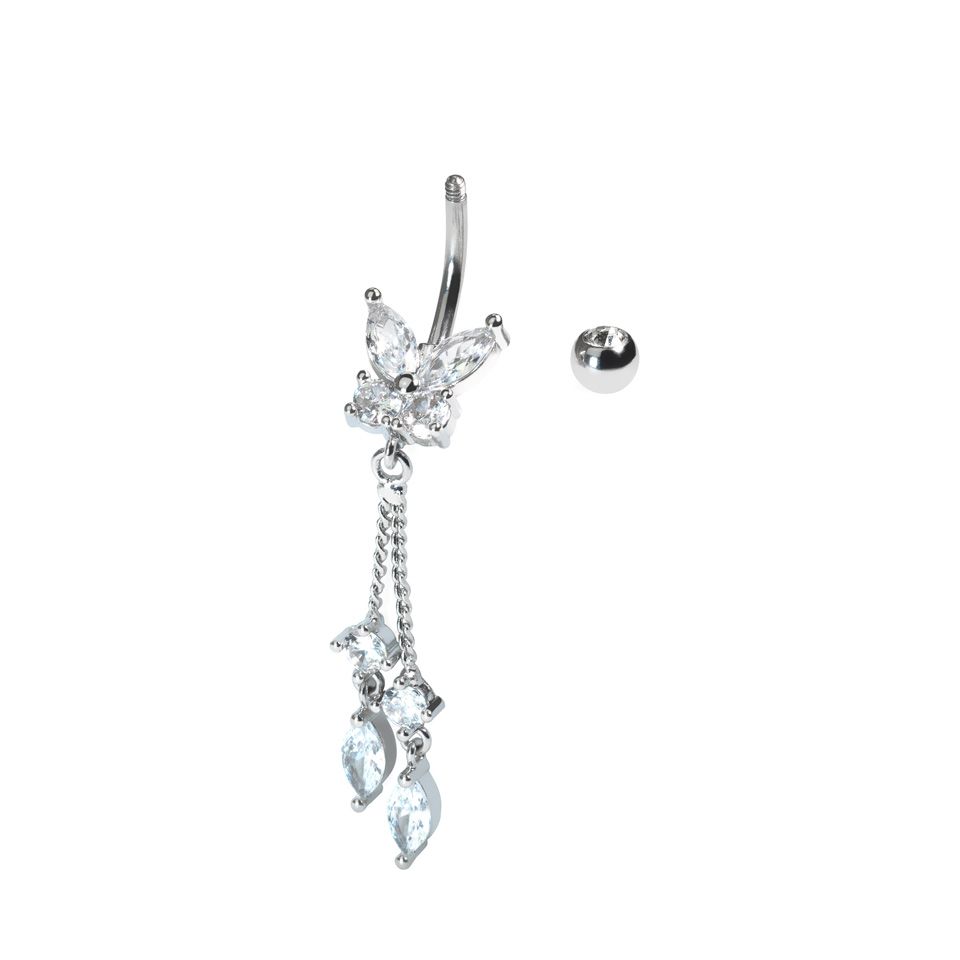 Piercing do pupíku s motýlem a přívěsky