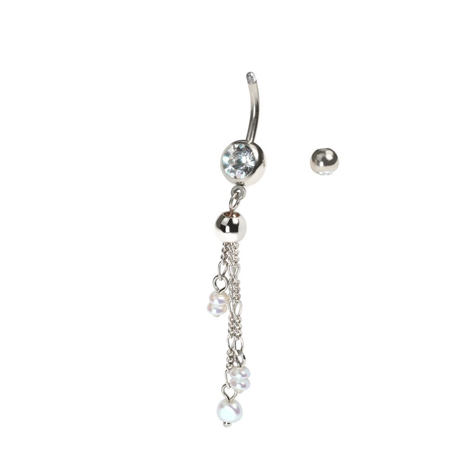 Piercing do pupíku s řetízky a perlami