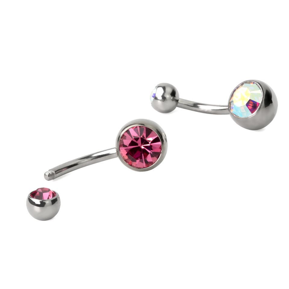 Piercing do pupíku z chirurgické oceli s kamínkem v různých barvách